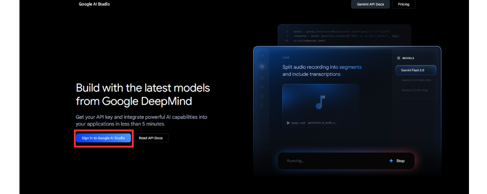 Google AI Studio サインインボタン