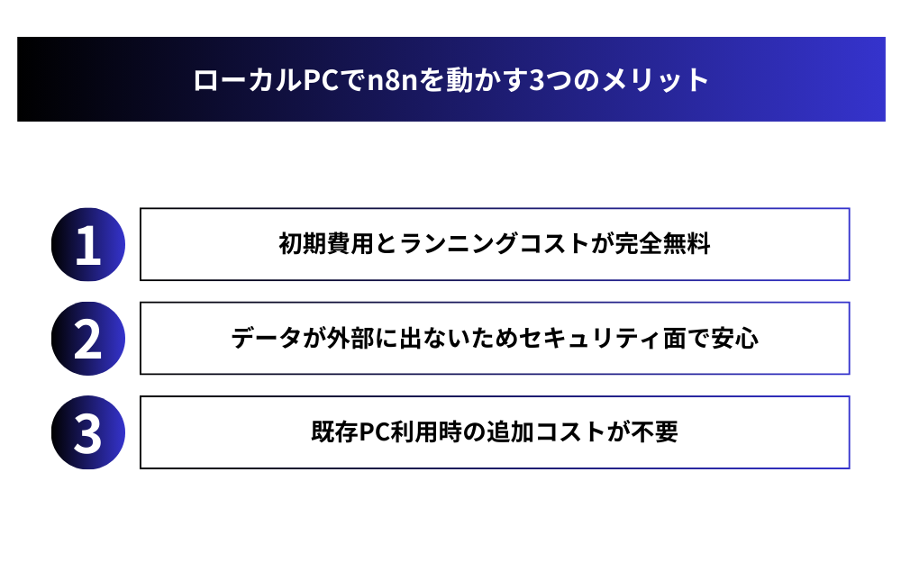 ローカルPCでn8nを動かす3つのメリット