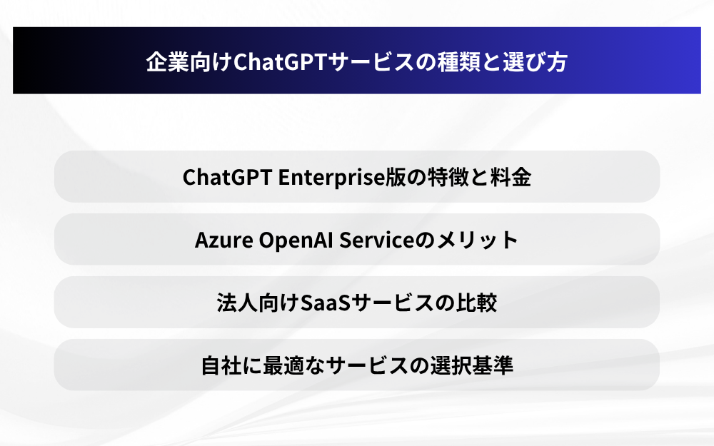 企業向けChatGPTサービスの種類と選び方