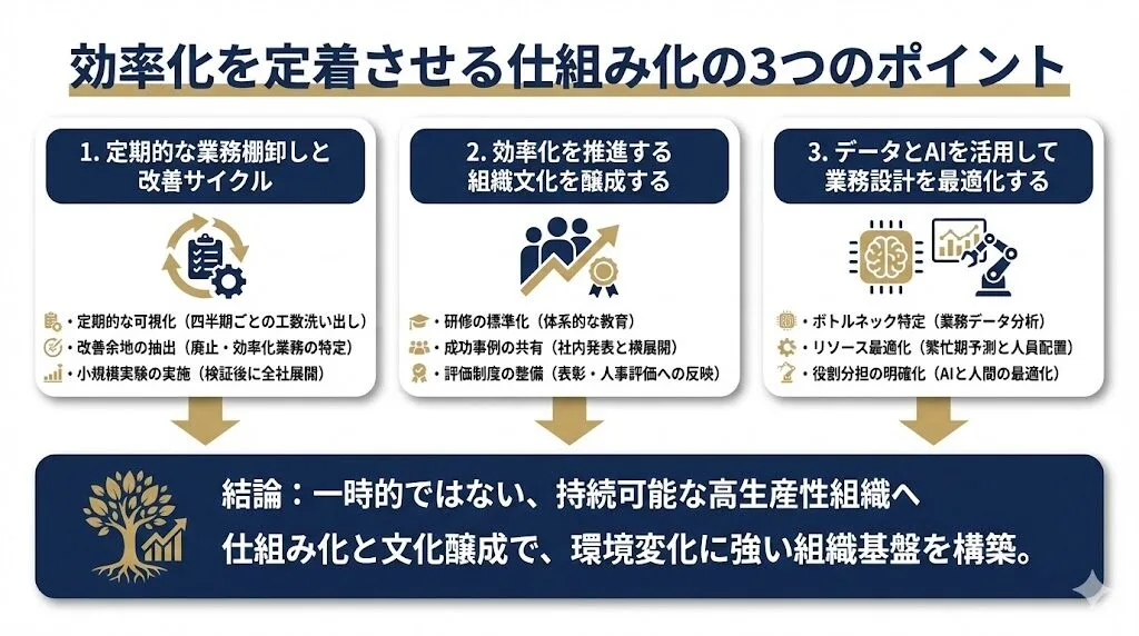 効率化を定着させる仕組み化の3つのポイント