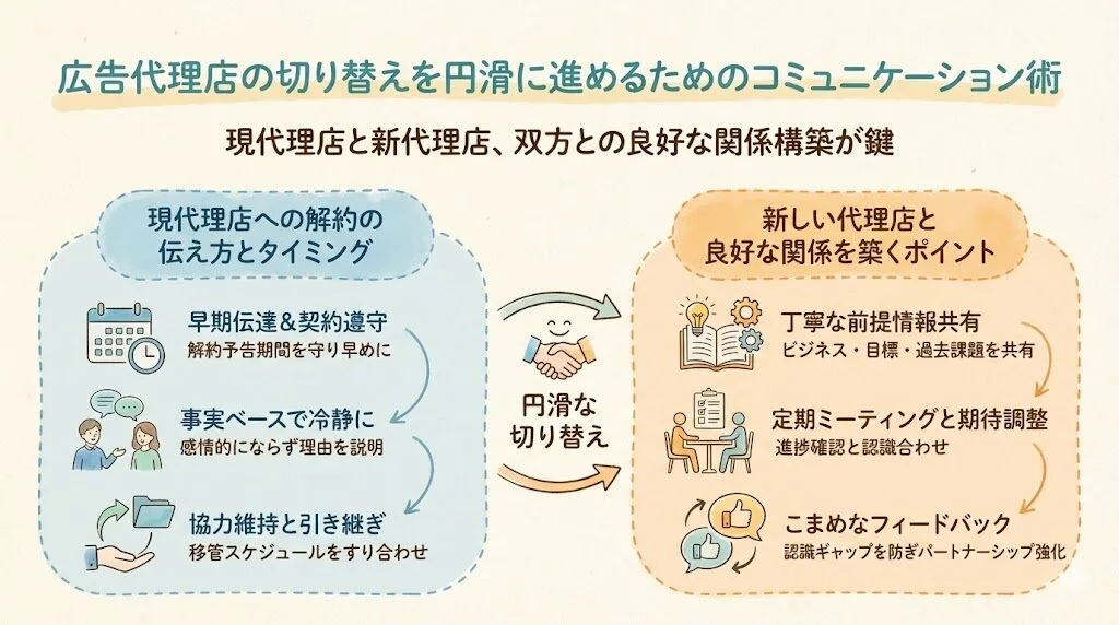 広告代理店の切り替えを円滑に進めるためのコミュニケーション術