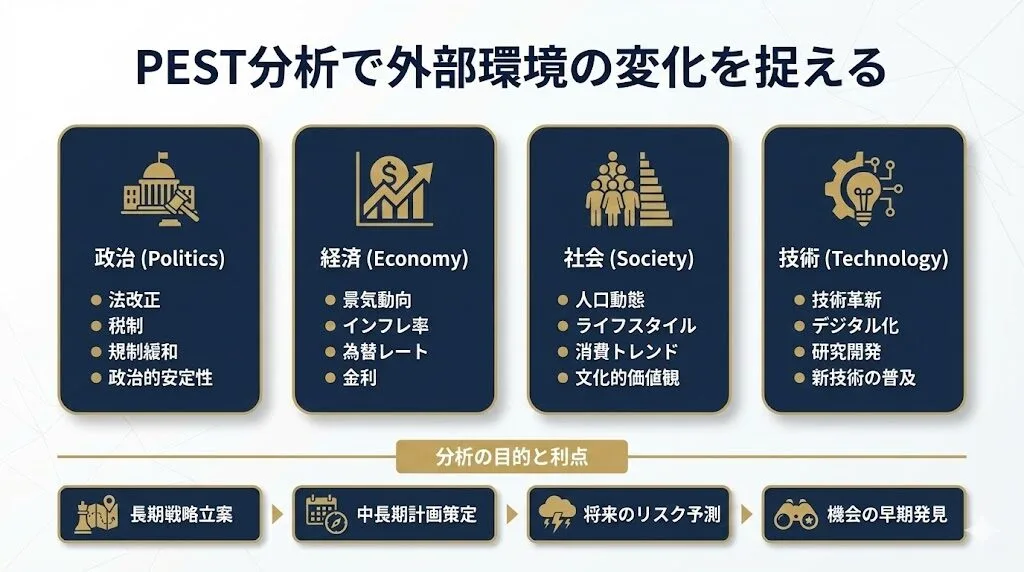 ⑥PEST分析で外部環境の変化を捉える