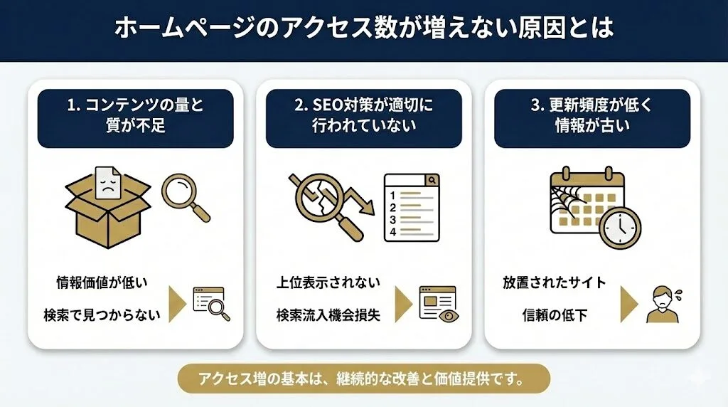 ホームページのアクセス数が増えない原因とは