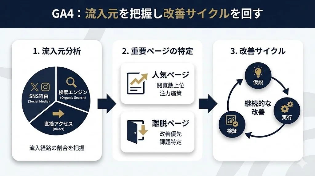 Googleアナリティクスで流入元を把握する