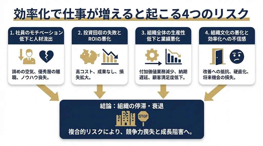 効率化で仕事が増えると起こる4つのリスク