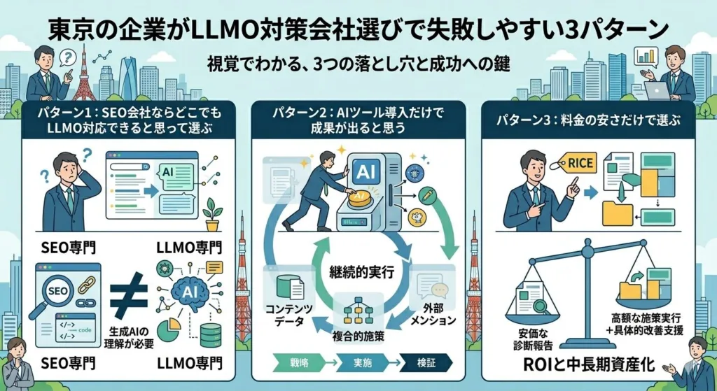東京の企業がLLMO対策会社選びで失敗しやすい3パターン
