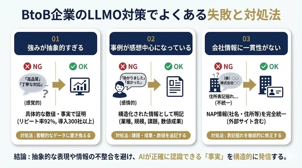 BtoB企業のLLMO対策でよくある失敗と対処法