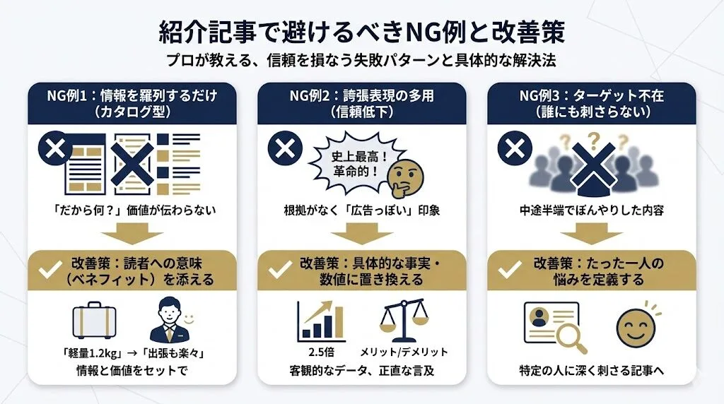 紹介記事で避けるべきNG例と改善策