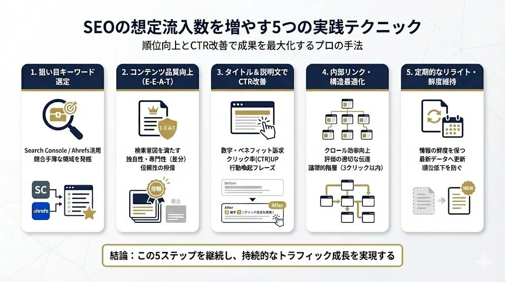 SEOの想定流入数を増やす5つの実践テクニック