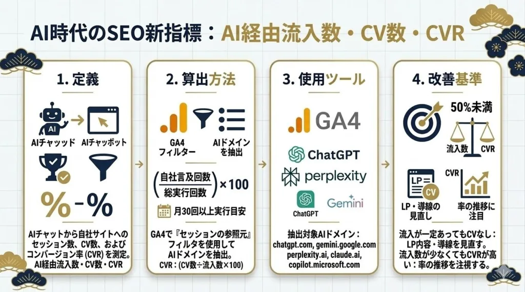AI経由流入数・コンバージョン数・コンバージョン率