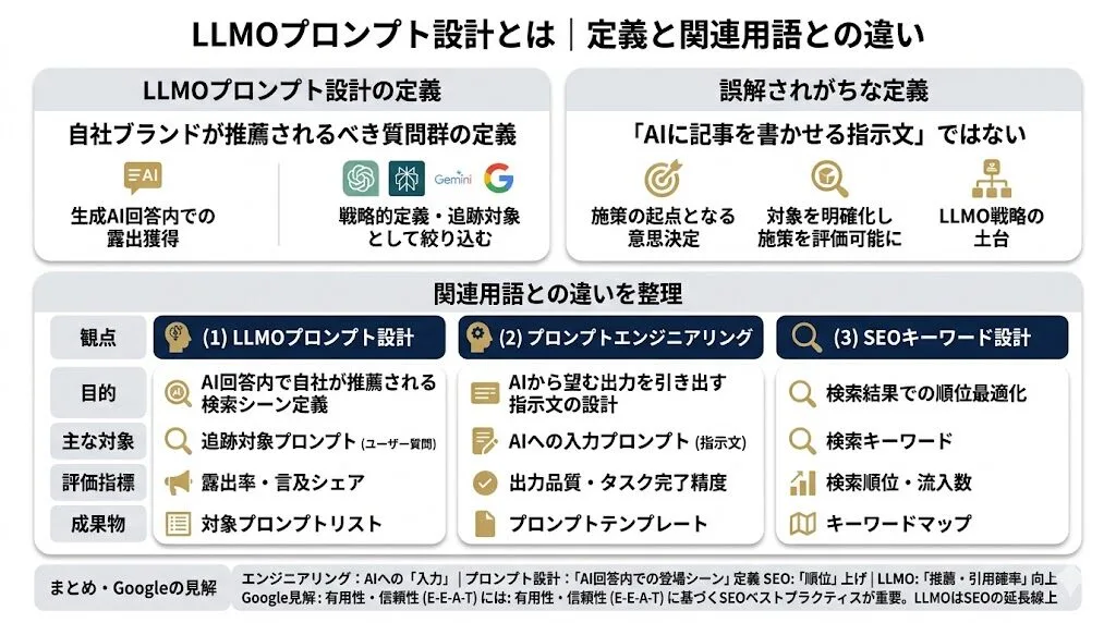 LLMOプロンプト設計とは｜定義と関連用語との違い