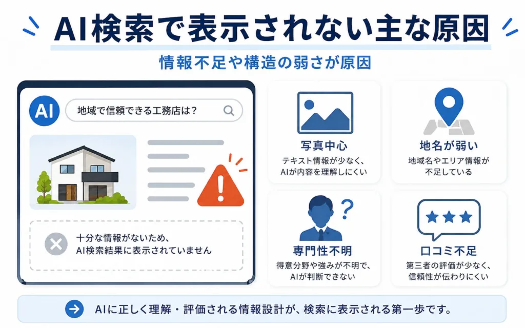 工務店のLLMO対策が必要な理由|AI検索で表示されない主な原因