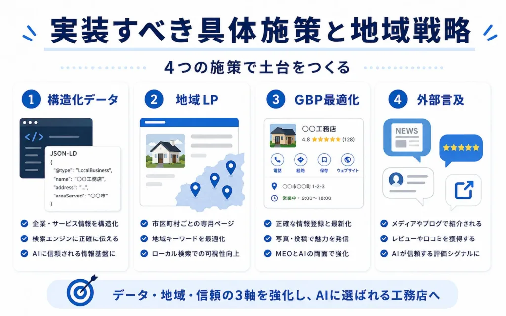 工務店のLLMO対策で実装すべき具体施策と地域戦略
