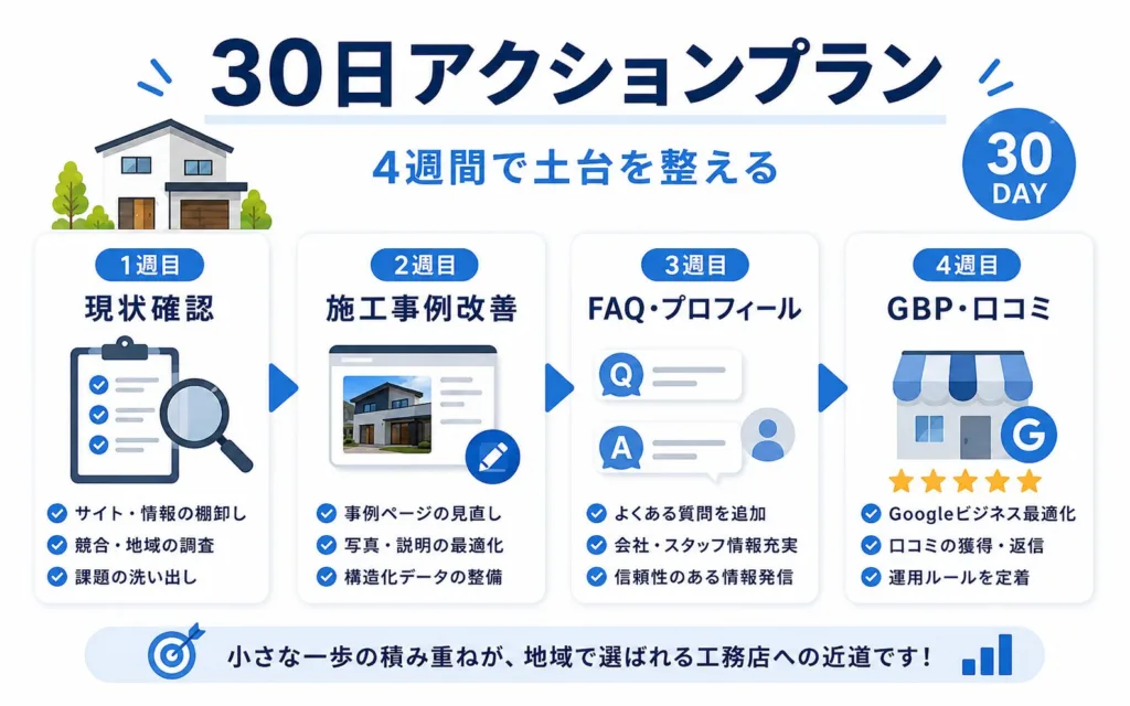 まとめ:工務店のLLMO対策で取り組むべき30日アクションプラン