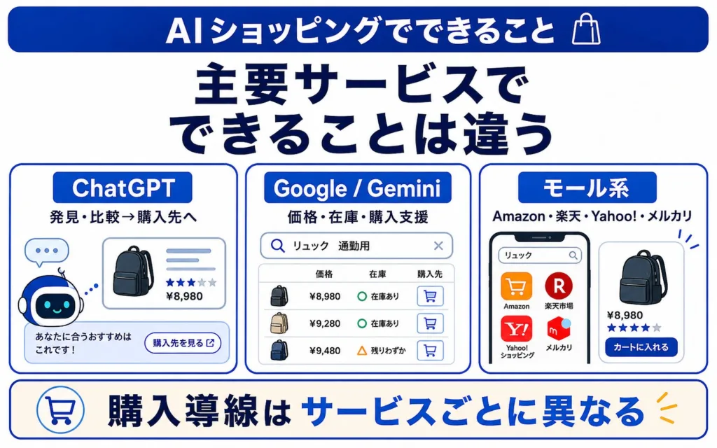 AIショッピングでできること｜主要サービス別の違い