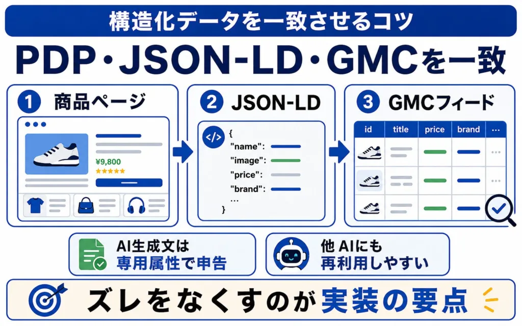 Google Merchant CenterのLLMO対策と構造化データを一致させる実装のコツ