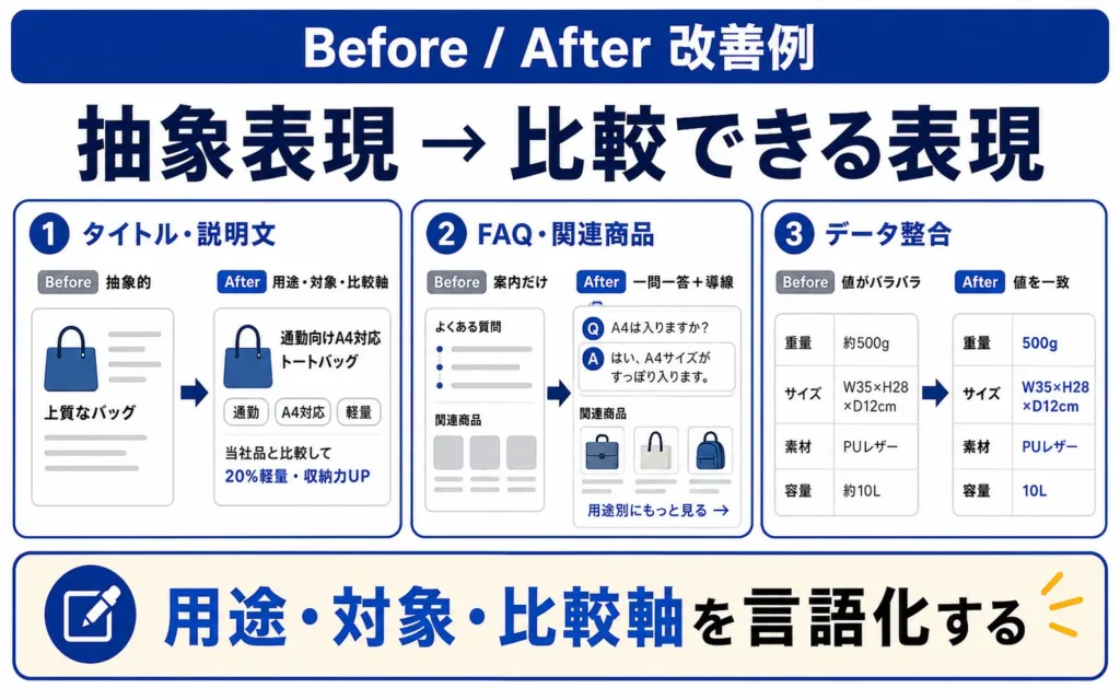 Before/Afterで見るAIに選ばれる商品ページの改善例